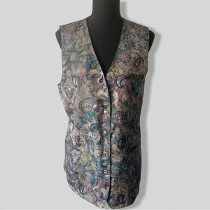Vintage Cleo Shimmer Paisley Print Long  Length Vest Made in Canada